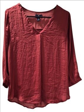 Gap Burgundy Brown Textured Satin V-Neck Blouse Size S